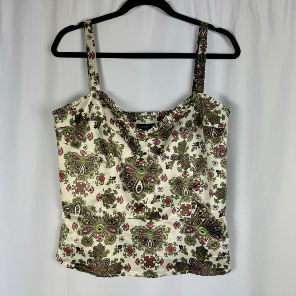 Nicole Miller Y2K Camisole Top Boho Floral Paisley Sweetheart Neck Side Zip 12